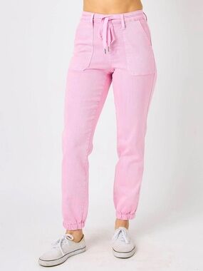 Judy Blue High Waist Garment Dyed Pink Jogger Denim Jeans